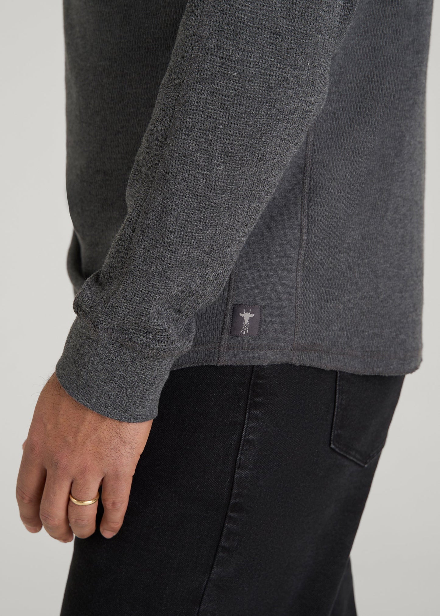 Double Honeycomb Thermal Crewneck  for Tall Men in Charcoal Mix