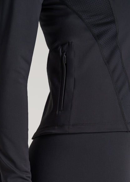 Balance Zip-Up Jacket with Stand-Up Collar for Tall Women in Black
