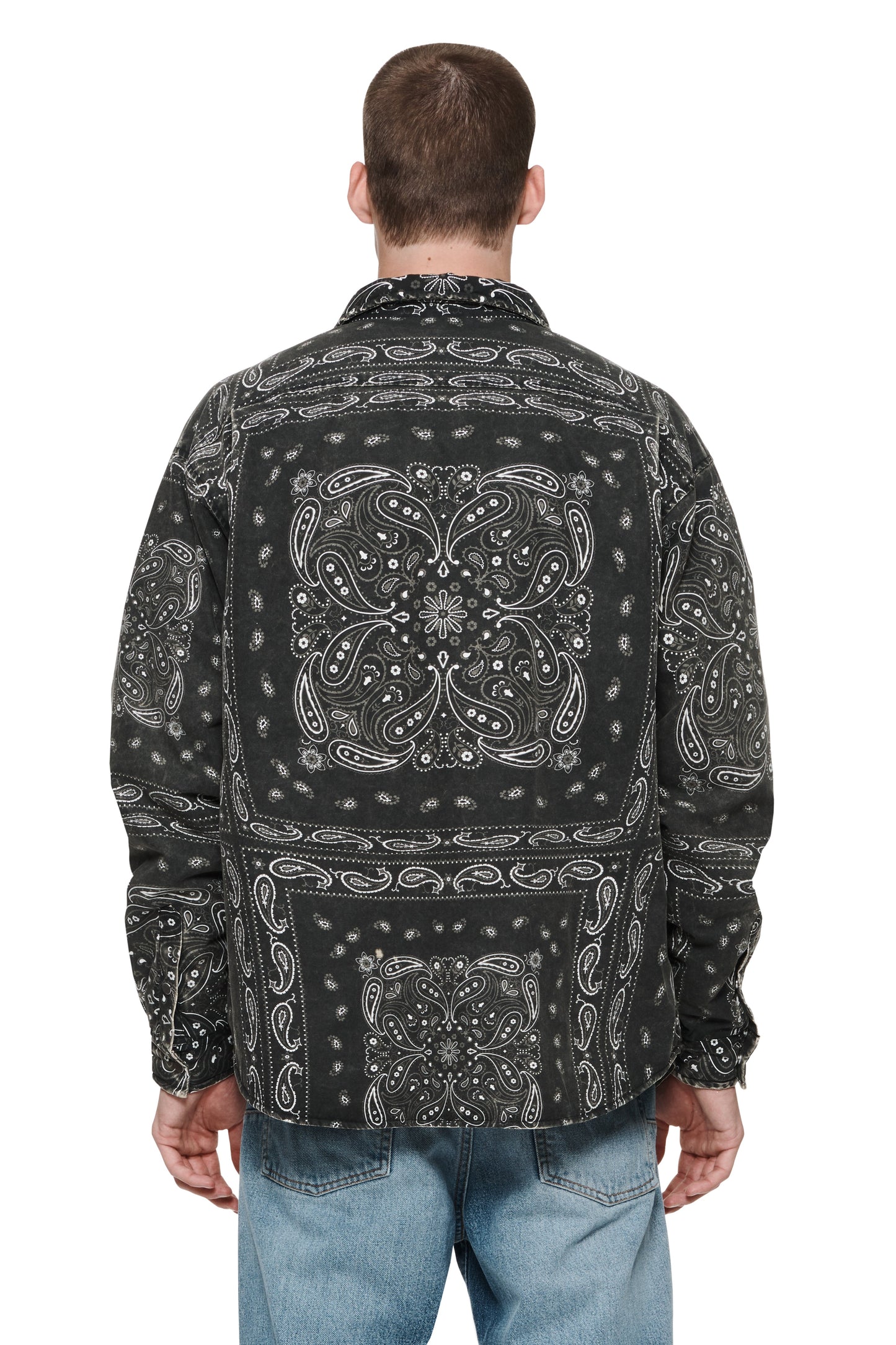PADDED QUILT LINE BANDANA SHIRT - Black