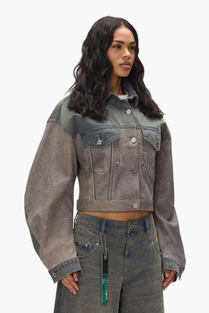 Mixed Denim & Leather Jacket