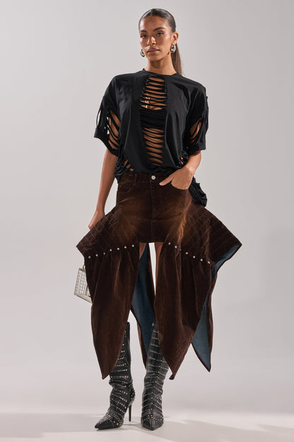 ALL FOR IN VELVET DENIM MINI SKIRT