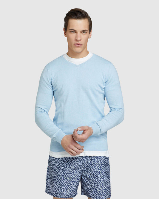 Cotton Cashmere V-Neck Pullover