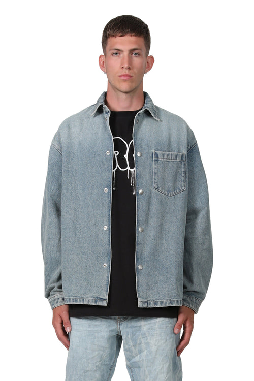 P034 LONG SLEEVE SHIRT JACKET - Indigo Snap Front