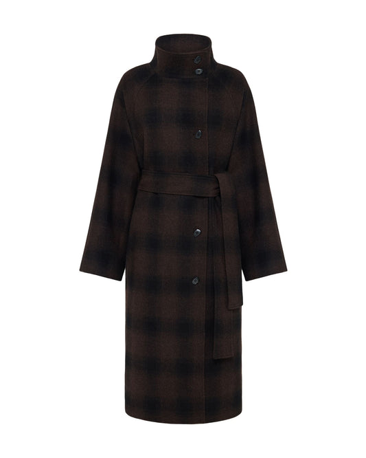 Edi Check Funnel Collar Wool Coat