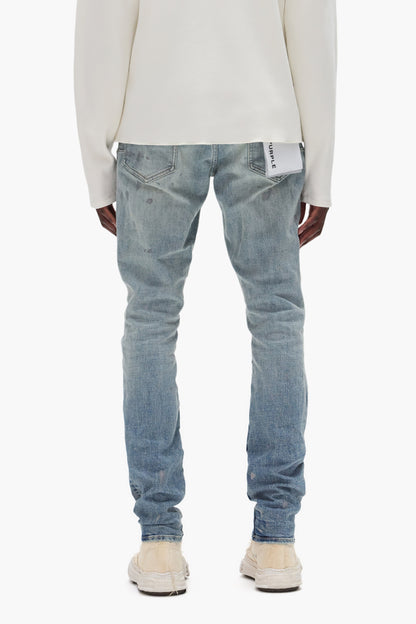 P001 Worn Indigo Slashed Paint